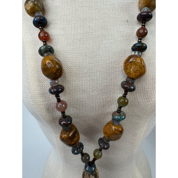 Handcrafted Beaded Necklace With Tigers Iron Pendant & Healing Stones 13" Long - Picture 13 of 16